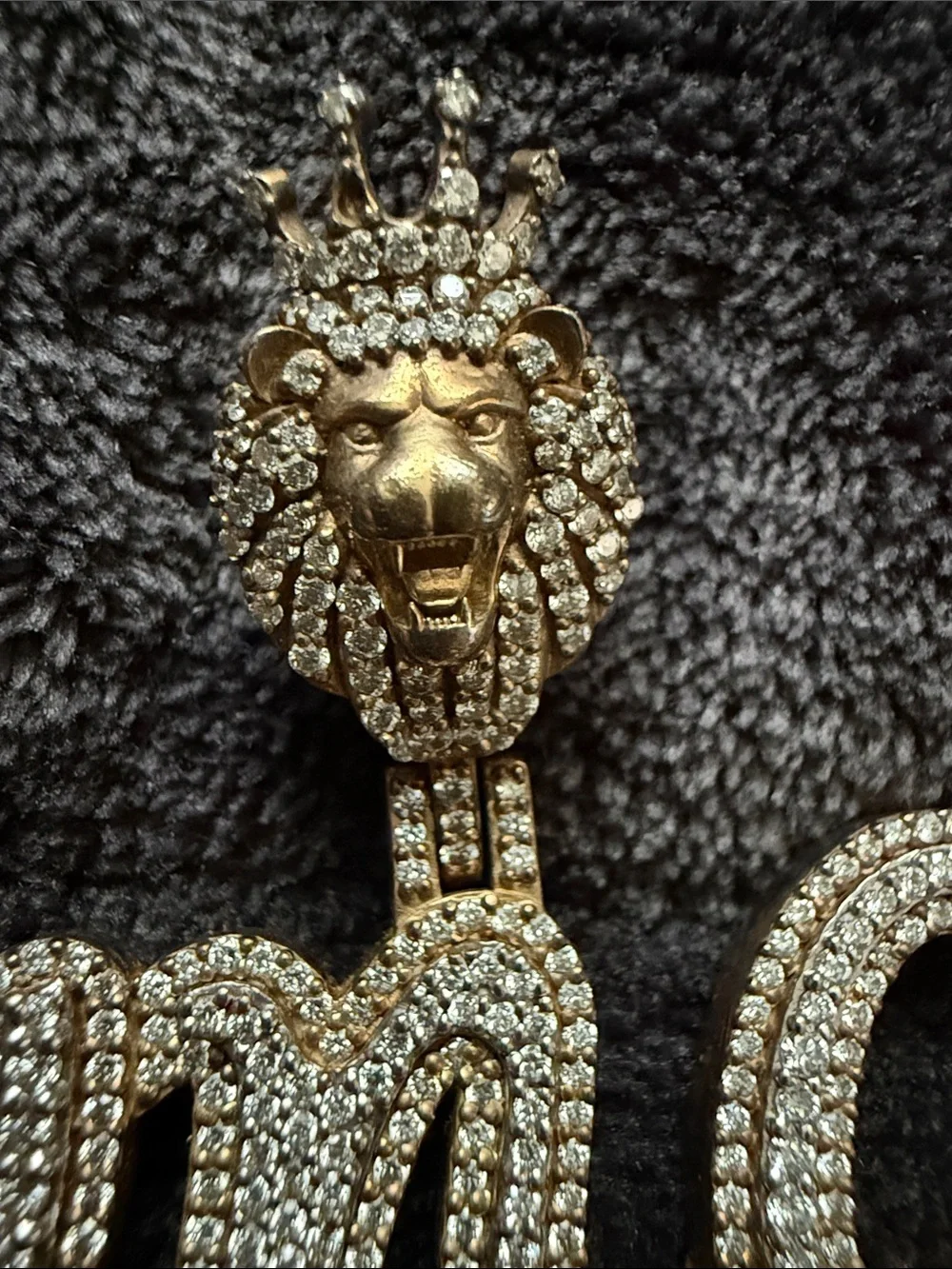 Gold Rhinestone 'PUNCH' Script Pendant with Lion Bail